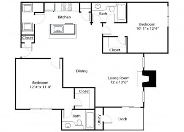 oak floor plan - 2 bedroom 2 bathroom