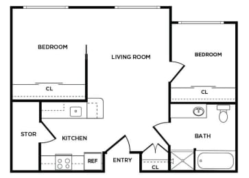 Floor Plan  B1 Floor Plan at Auburn Court Apartments in Auburn WA