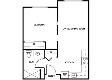 Floor Plan  One bedroom floor plan image at Ballinger Court in Edmonds WA