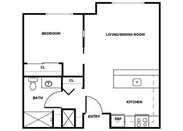 Floor Plan  One bedroom floor plan image at Ballinger Court in Edmonds WA
