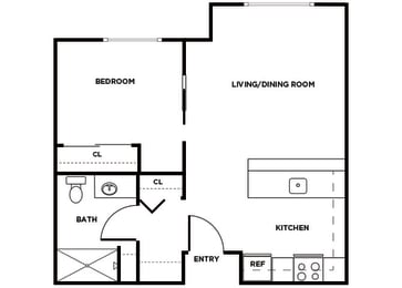 Floor Plan  One bedroom floor plan image at Ballinger Court in Edmonds WA