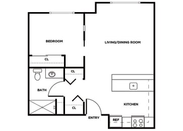 Floor Plan  One bedroom floor plan image at Ballinger Court in Edmonds WA