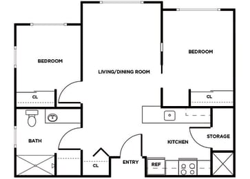 Floor Plan  Two bedroom floor plan image at Ballinger Court in Edmonds WA
