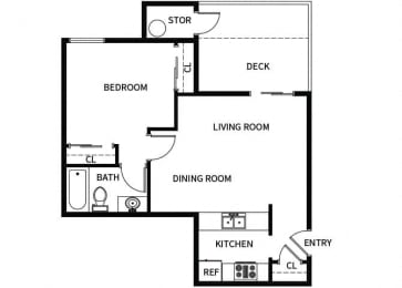 Floor Plan  A1 floor plan at Hilltop Commons Apartments in San Pablo, CA at Hilltop Commons Apartments in San Pablo, CA
