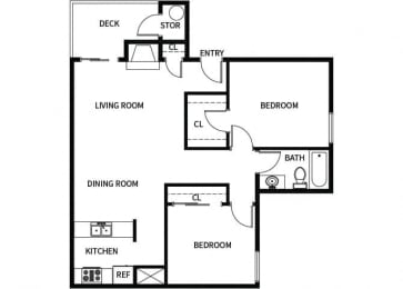 Floor Plan  B1 floor plan at Hilltop Commons Apartments in San Pablo, CA