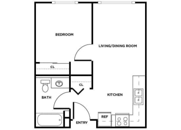 Floor Plan  One bedroom one bathroom floor plan image at Cedar Park in Seattle WA