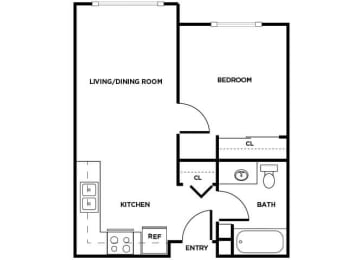 Floor Plan  One bedroom one bathroom floor plan image at Cedar Park in Seattle WA