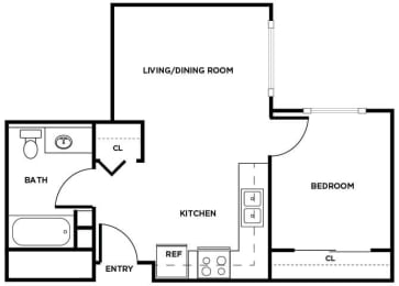 Floor Plan  One bedroom one bathroom floor plan image at Cedar Park in Seattle WA