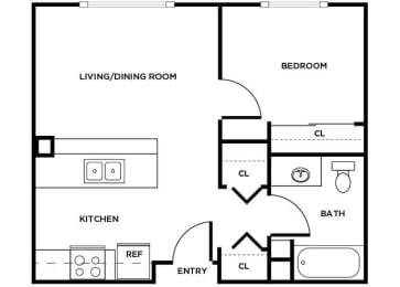 Floor Plan  One bedroom one bathroom floor plan image at Cedar Park in Seattle WA