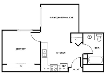 Floor Plan  One bedroom one bathroom floor plan image at Cedar Park in Seattle WA