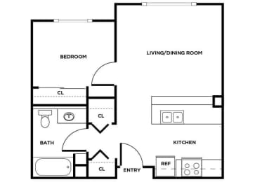 Floor Plan  One bedroom one bathroom floor plan image at Cedar Park in Seattle WA