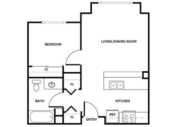 Floor Plan  One bedroom one bathroom floor plan image at Cedar Park in Seattle WA