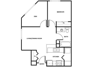 Floor Plan  One bedroom one bathroom floor plan image at Cedar Park in Seattle WA