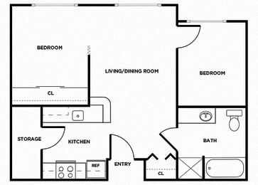 Floor Plan  B1 floor plan at Woodrose Apartments in Bellingham, WA