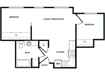 Floor Plan  B1 floor plan at Boardwalk Apartments