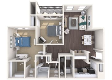 Evergreen Lenox Park - B1 - 2 bedroom and 2 bath - 3D Floor Plan