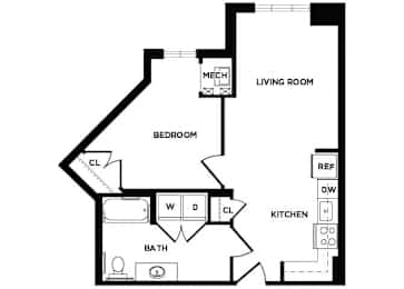 Floor Plan  one bedroom floor plan at The Bradley