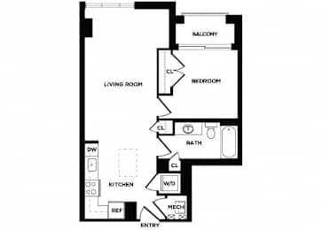 Floor Plan  one bedroom floor plan at The Bradley