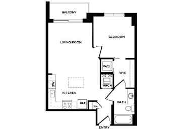 Floor Plan  one bedroom floor plan at The Bradley
