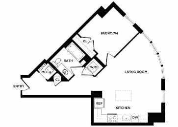 Floor Plan  one bedroom floor plan at The Bradley