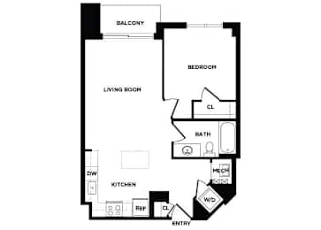 Floor Plan  one bedroom floor plan at The Bradley