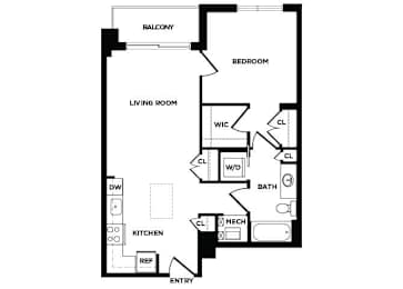 Floor Plan  one bedroom floor plan at The Bradley