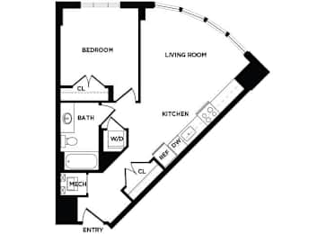 Floor Plan  one bedroom floor plan at The Bradley