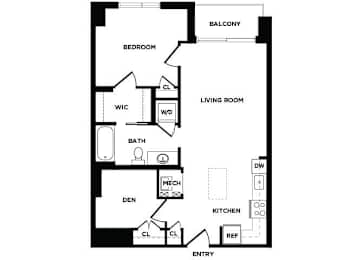Floor Plan  one bedroom floor plan at The Bradley