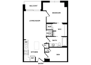 Floor Plan  one bedroom floor plan at The Bradley