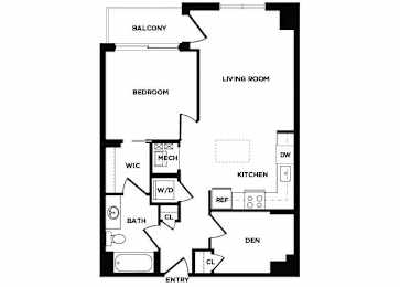 Floor Plan  one bedroom apartment floor plan at The Bradley