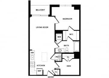 Floor Plan  one bedroom floor plan at The Bradley