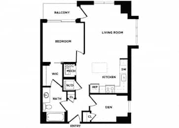 Floor Plan  one bedroom apartment floor plan at The Bradley