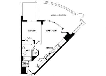 Floor Plan  one bedroom floor plan at The Bradley