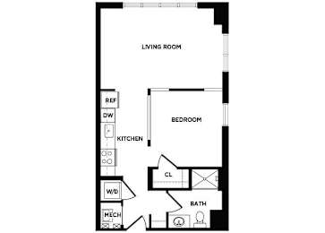 Floor Plan  one bedroom floor plan at The Bradley
