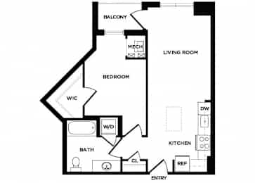Floor Plan  one bedroom floor plan at The Bradley