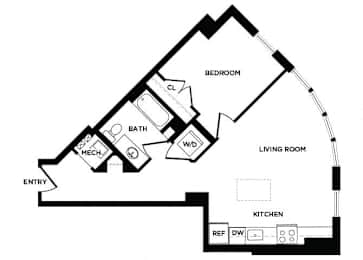 Floor Plan  one bedroom apartment floor plan at The Bradley
