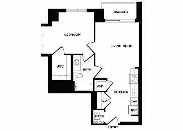 Floor Plan  one bedroom floor plan at The Bradley