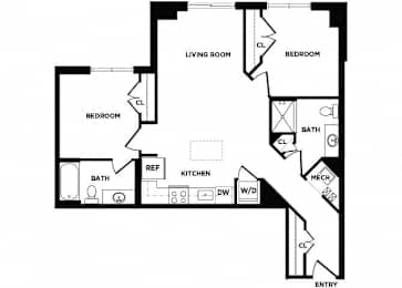 Floor Plan  two bedroom floor plan at The Bradley