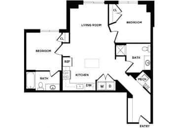 Floor Plan  two bedroom floor plan at The Bradley