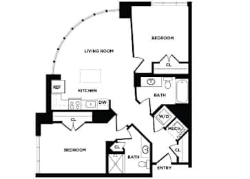 Floor Plan  two bedroom floor plan at The Bradley