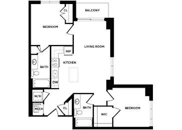 Floor Plan  two bedroom floor plan at The Bradley