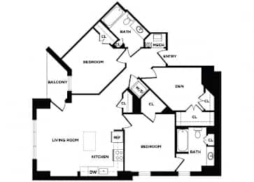 Floor Plan  two bedroom floor plan at The Bradley