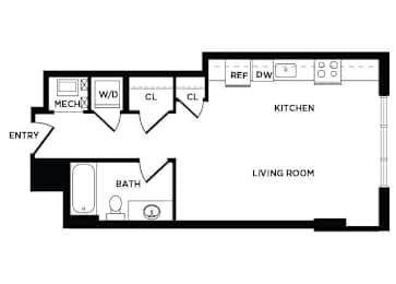 Floor Plan  studio apartment floor plan at The Bradley