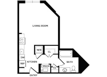 Floor Plan  studio apartment floor plan at The Bradley
