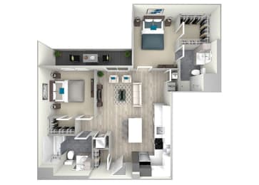 Two Bed Two Bath with Balcony 1099 Floor Plan at Nightingale, Rhode Island, 02903