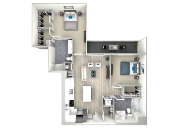 Two Bed Two Bath with Balcony 1127 Floor Plan at Nightingale, Providence, Rhode Island