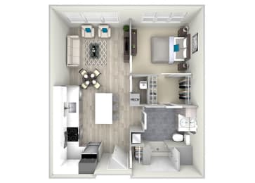 One Bed One Bath Floor Plan 698 at Nightingale, Providence, RI