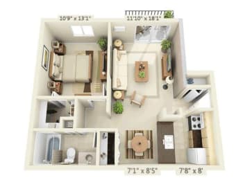 1 Bed 1 bath 1x1a Floor Plan at Orion 59, Naperville, Illinois