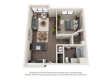 One Bedroom 705 Sq.Ft. Floorplan for apartments at Wilshire Vermont, Koreatown, Los Angeles