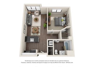 One Bedroom Floor plan for apartments in wilshire vermont